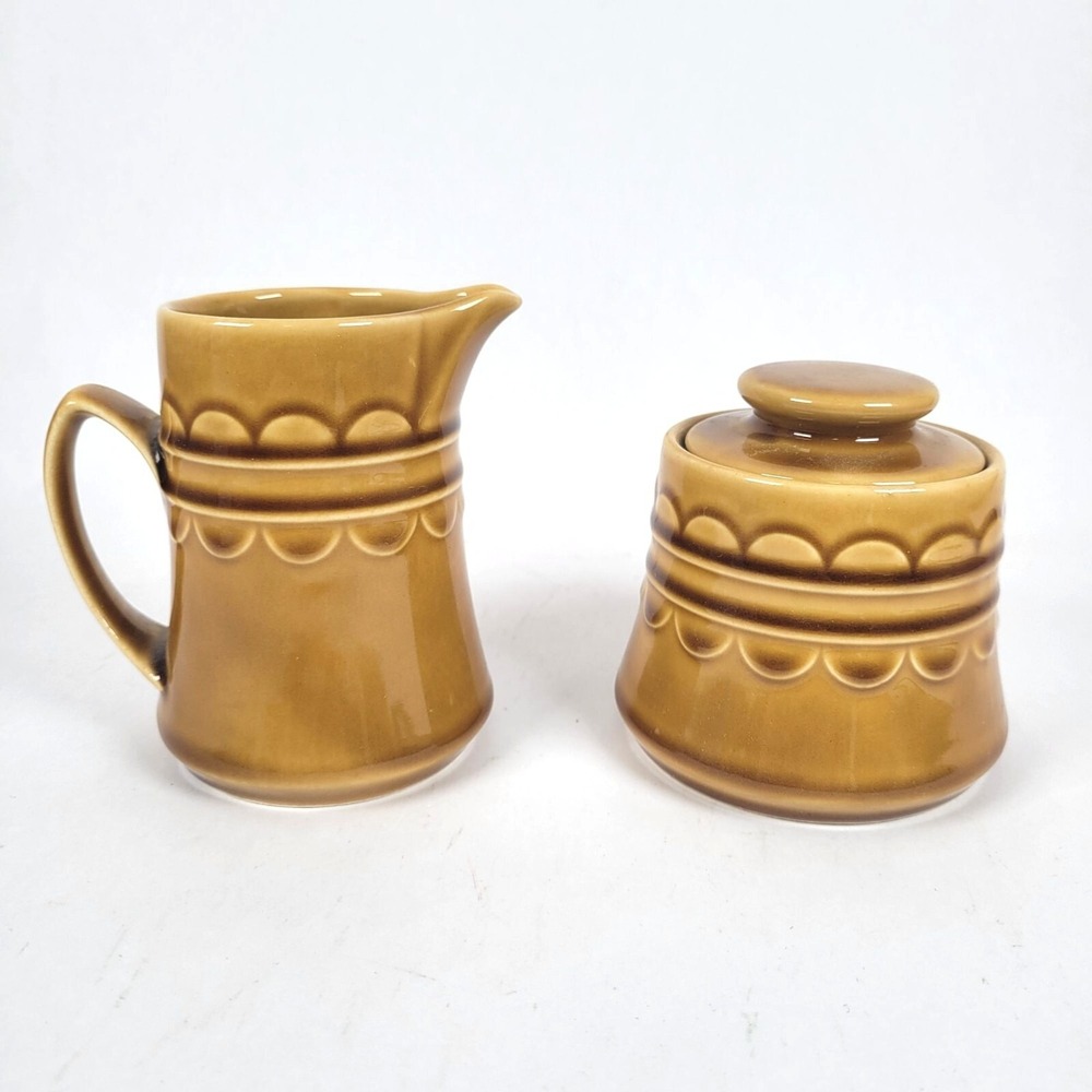 Vtg‎ MCM Coventry Castilian Creamer & Lidded Sugar Bowl Set Golden Honey